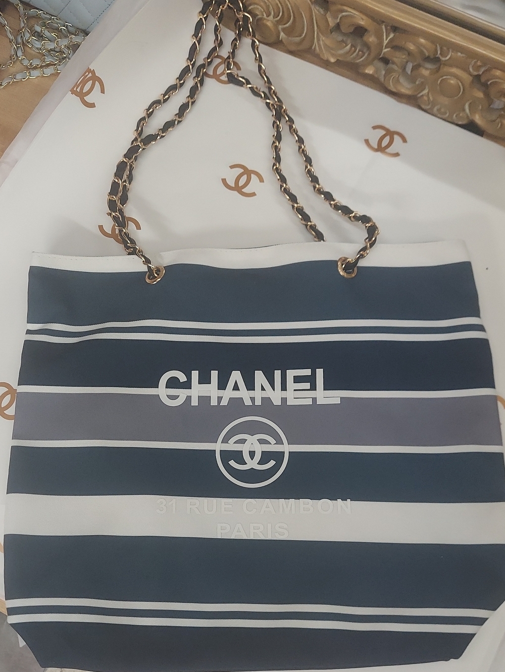 Nautical Navy And White Striped Tote GWP